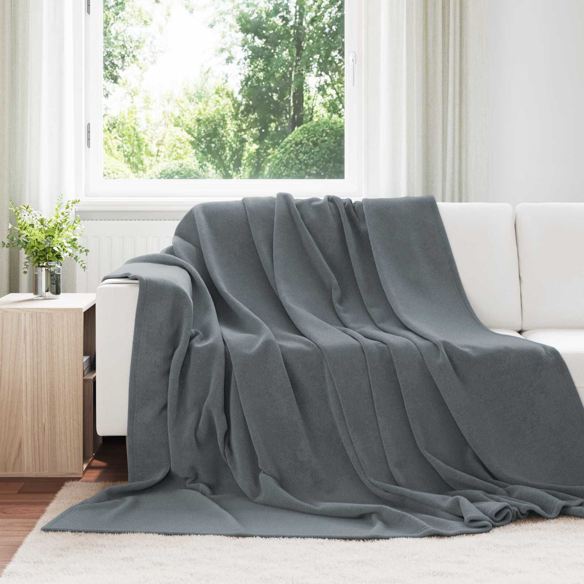 Gris foncé / 240 x 270 cm – Plaid polaire Moelly